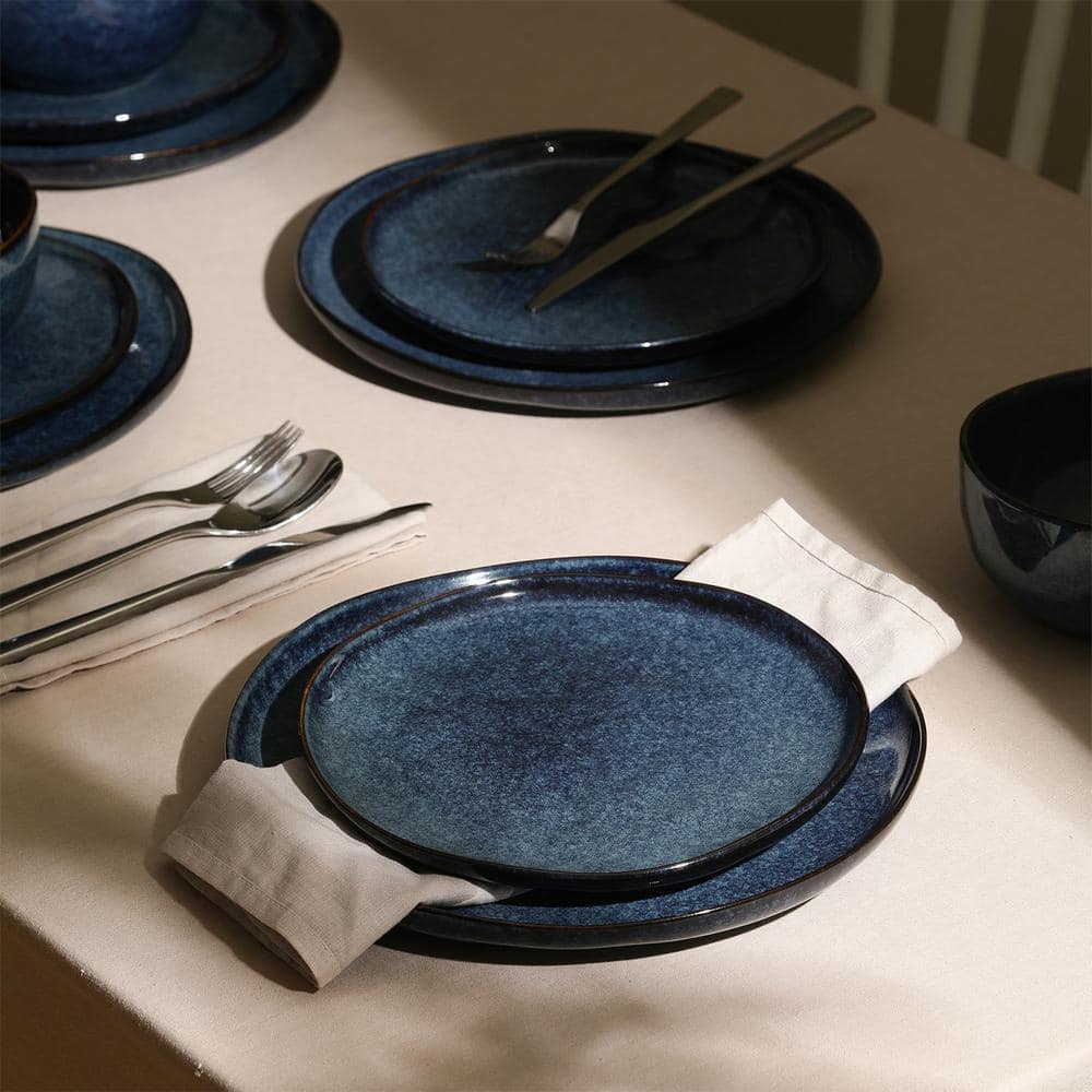 Mirella Blue Ceramic 24-Piece Dinnerware Set, Service for 8