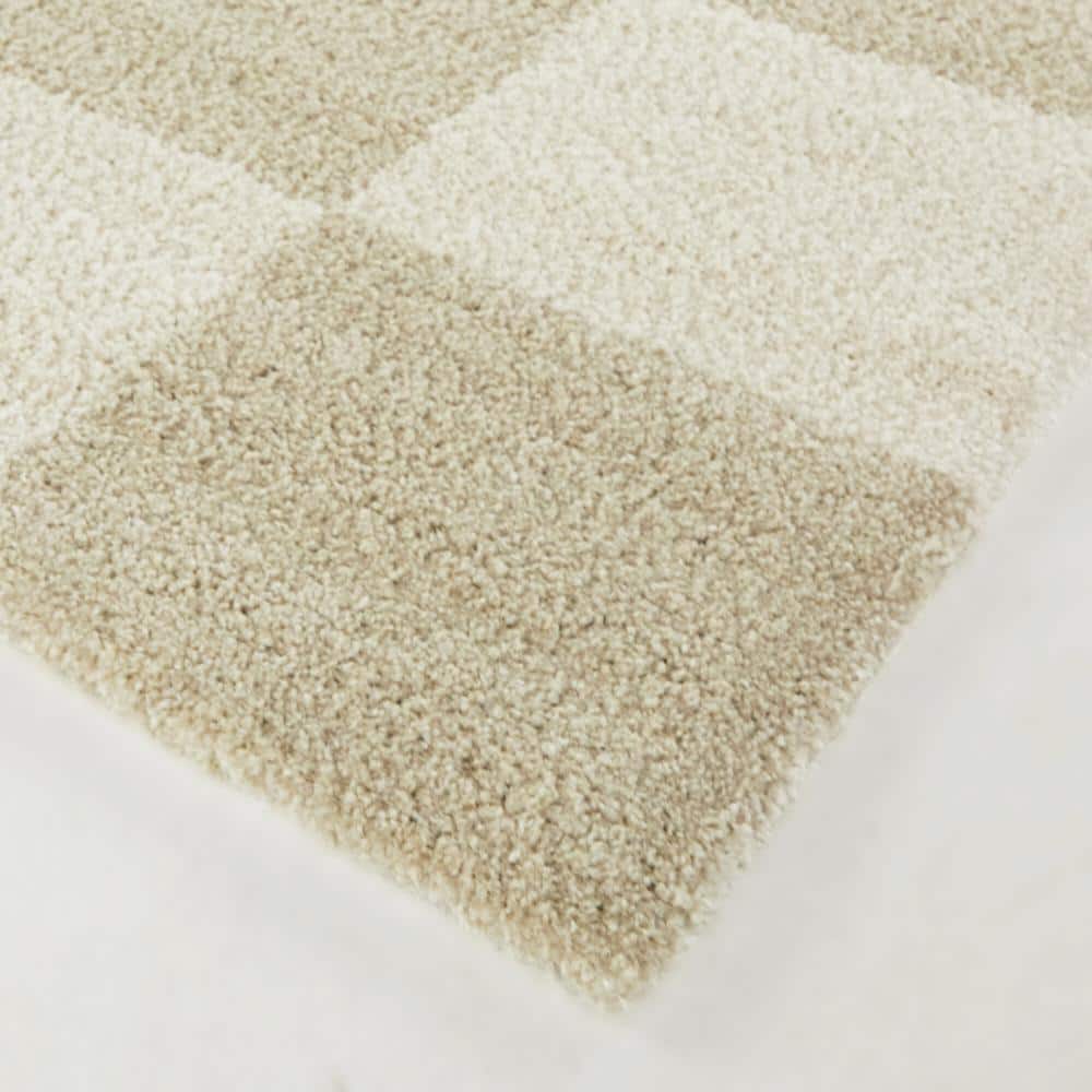 Reinhart Beige Checkered Rectangular Stain-Resistant Synthetic Area Rug