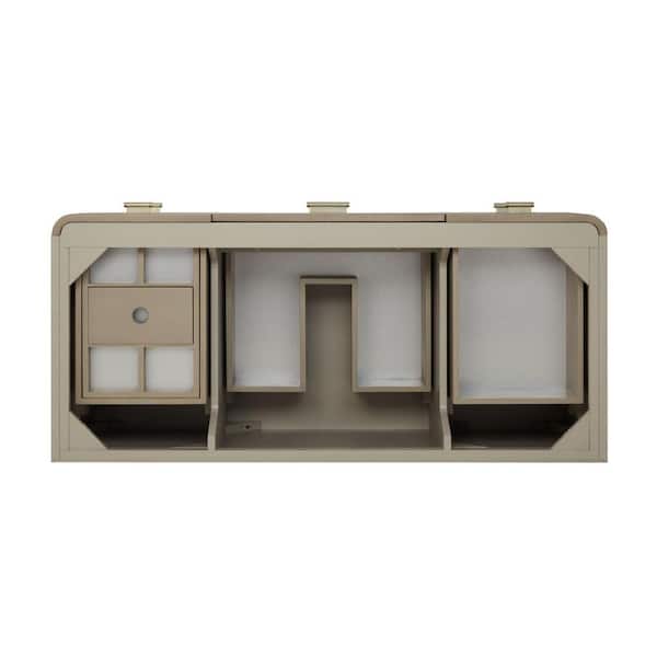 Lucian 48.0 in. Single Bath Vanity in Pebble Oak with Wireless Charging Victorian Silver Quartz Top