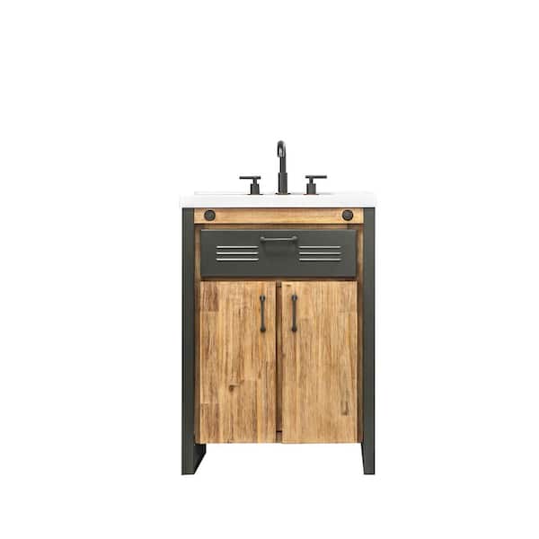 Home Decorators Collection Burnsford 25 in. W x 22 in. D x 34 in. H Vanity in Solid Acacia Wood and Metal with Cultured Marble top with White Sink