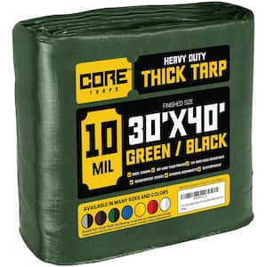 30 ft. x 40 ft. Green/Black 10 Mil Heavy Duty Polyethylene Tarp, Waterproof, UV Resistant, Rip and Tear Proof