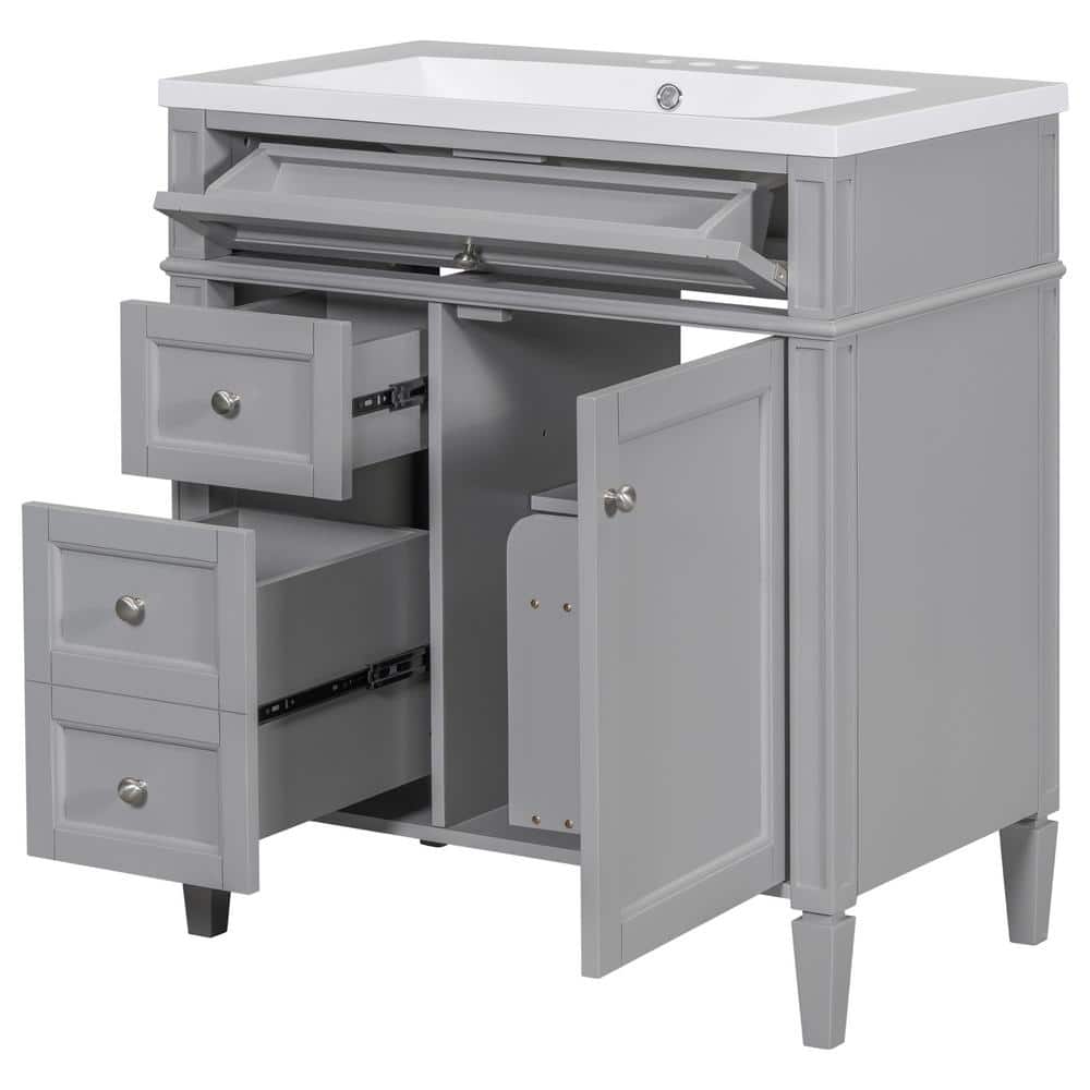 30 in. W x 18 in. D x 33 in. Bathroom Vanity in Gray with 2 Drawers and a T