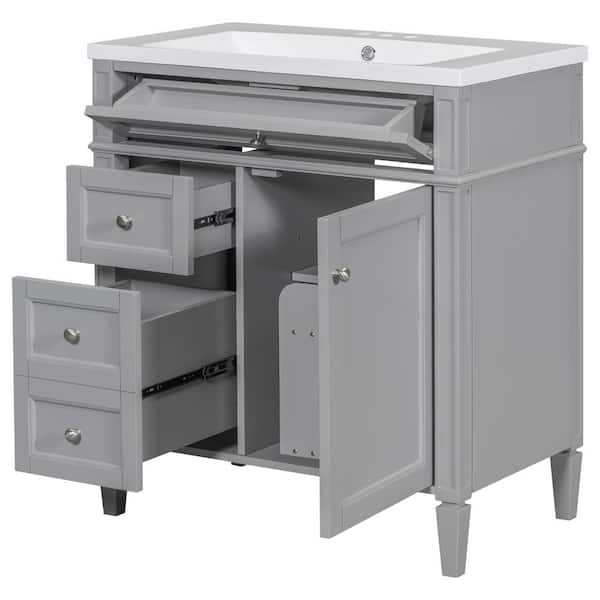 Aoibox 30 in. W x 18 in. D x 33 in. Bathroom Vanity in Gray with 2 Drawers and a Tip-out Drawer