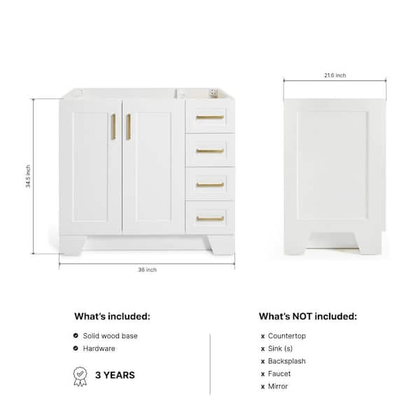 Taylor 36 in. W x 21.5 in. D x 34.5 in. H Freestanding Bath Vanity Cabinet Only in White