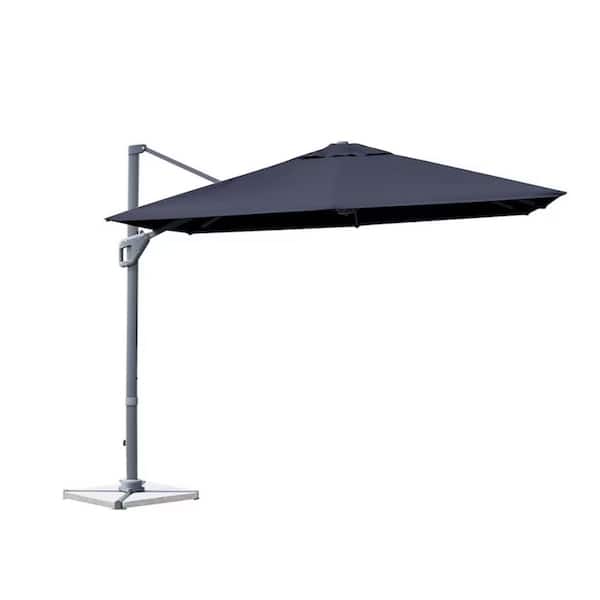 Zeus & Ruta 10x10 ft. Steel Offset Cantilever Patio Umbrella in Navy with Aluminum 360° Rotation Tilt