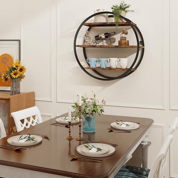 19.88 in. W x 6.69 in. D Brown Geometric Circle 3 Tier Decorative