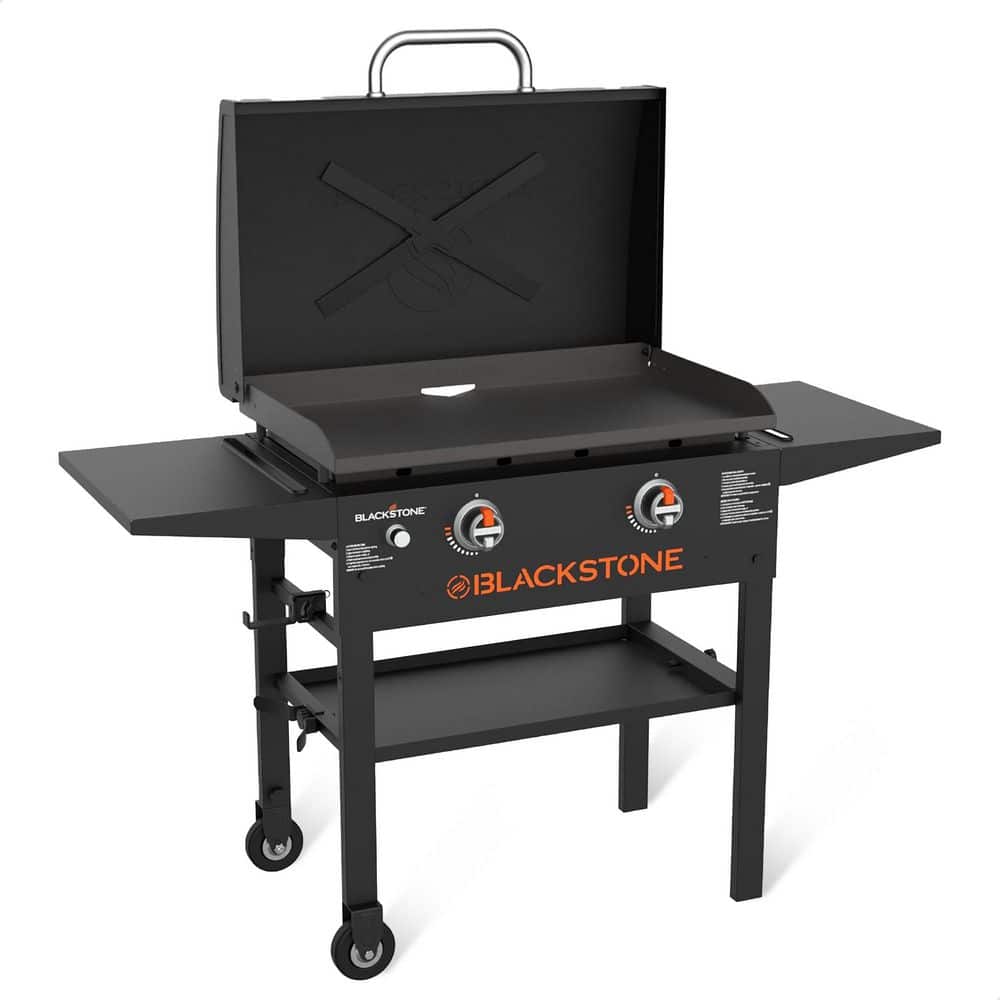 28 in. Omnivore Griddle w/X Braced Hood Propane Gas Outdoor Stove, Black