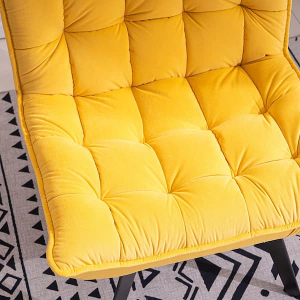 Yellow Soft Velvet Large Width Accent, Large Accent Chair With Ottoman