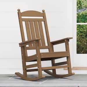 Oscar Classic Teak Brown Recycled Plastic PlyWood Weather-Resistant Adirondack Porch Rocker Patio Outdoor Rocking Chair