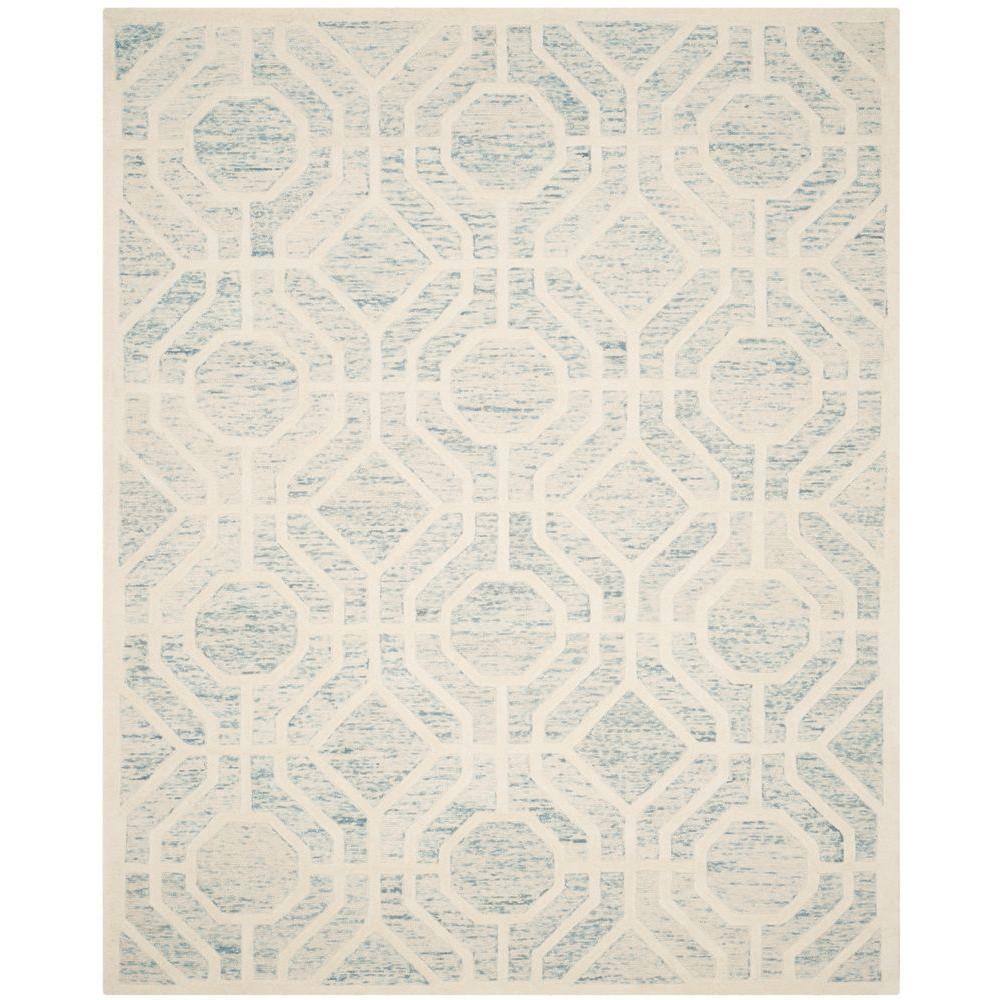 Handmade Tufted Blue and Ivory Wool Area Rug