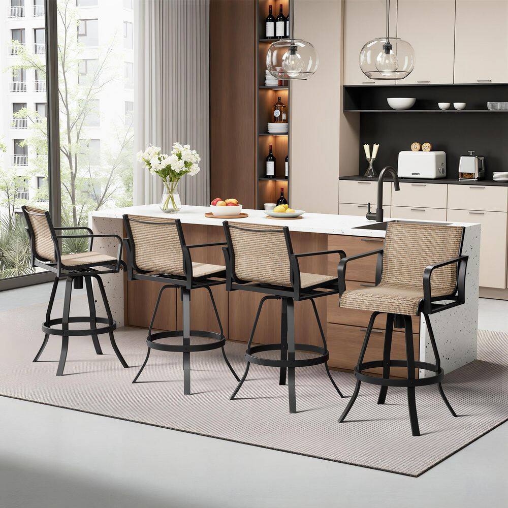Swivel Aluminum Outdoor Bar Stool Chair High Bar Stools in Brown (4-Pack) price history on PriceWatchPro