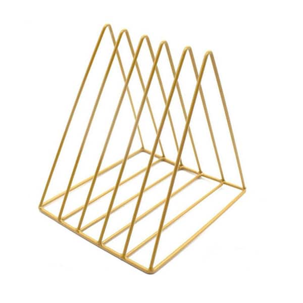 Gold 7.08 in. x 7.08 in. Metal 5 Slot Freestanding Magazine Rack