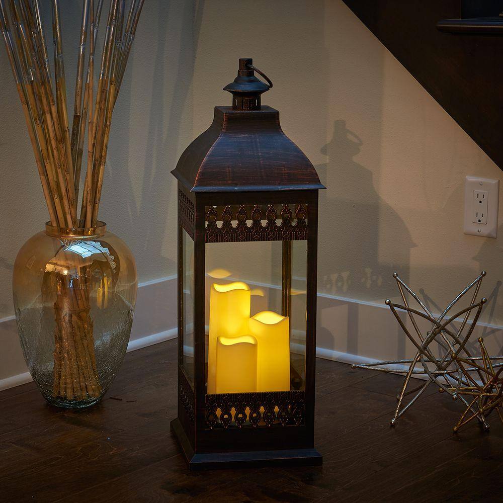 Antique Bronze Rustic Chic Triple LED Candle Hanging Lantern