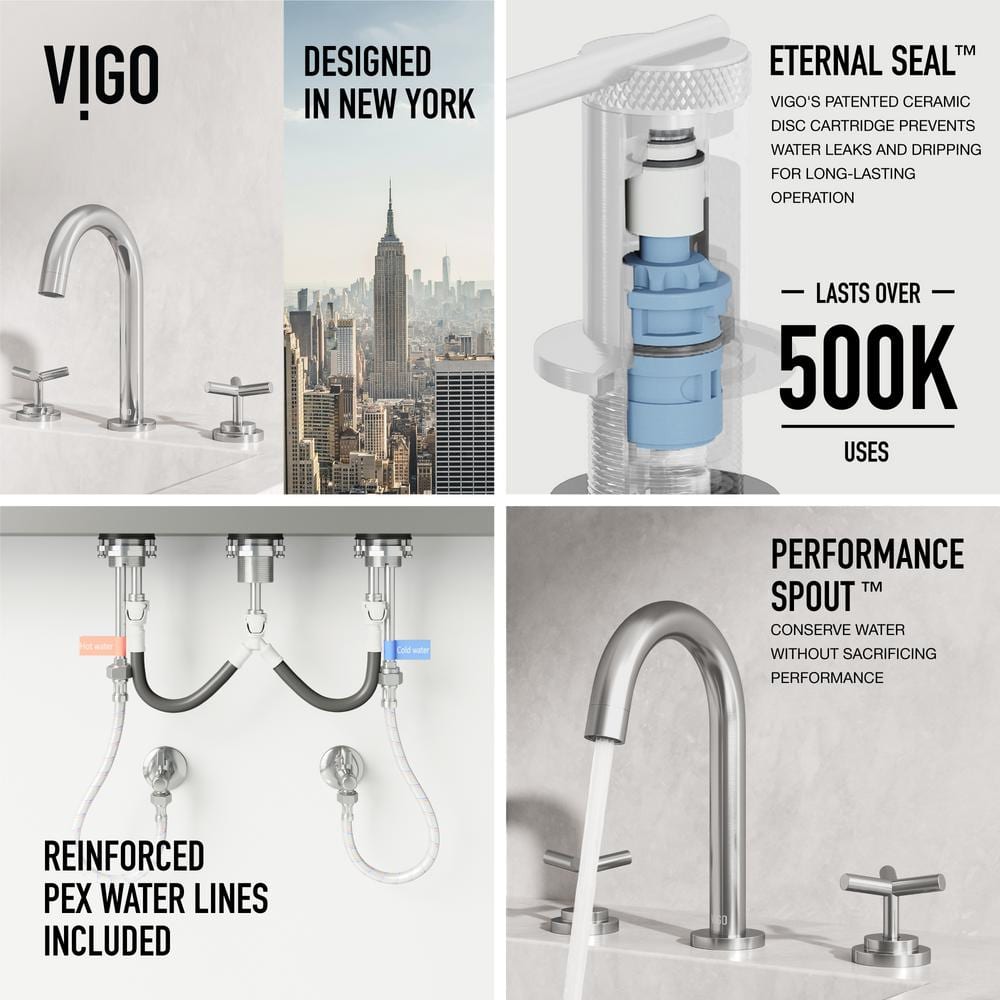 Brushed Nickel High-Arc Widespread Bathroom Faucet with Cross Handles