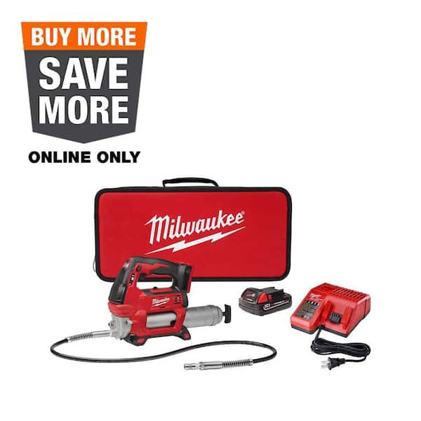 M18 18V Lithium-Ion Cordless Grease Gun 2-Speed with (1) 1.5Ah Batteries, Charger, Tool Bag