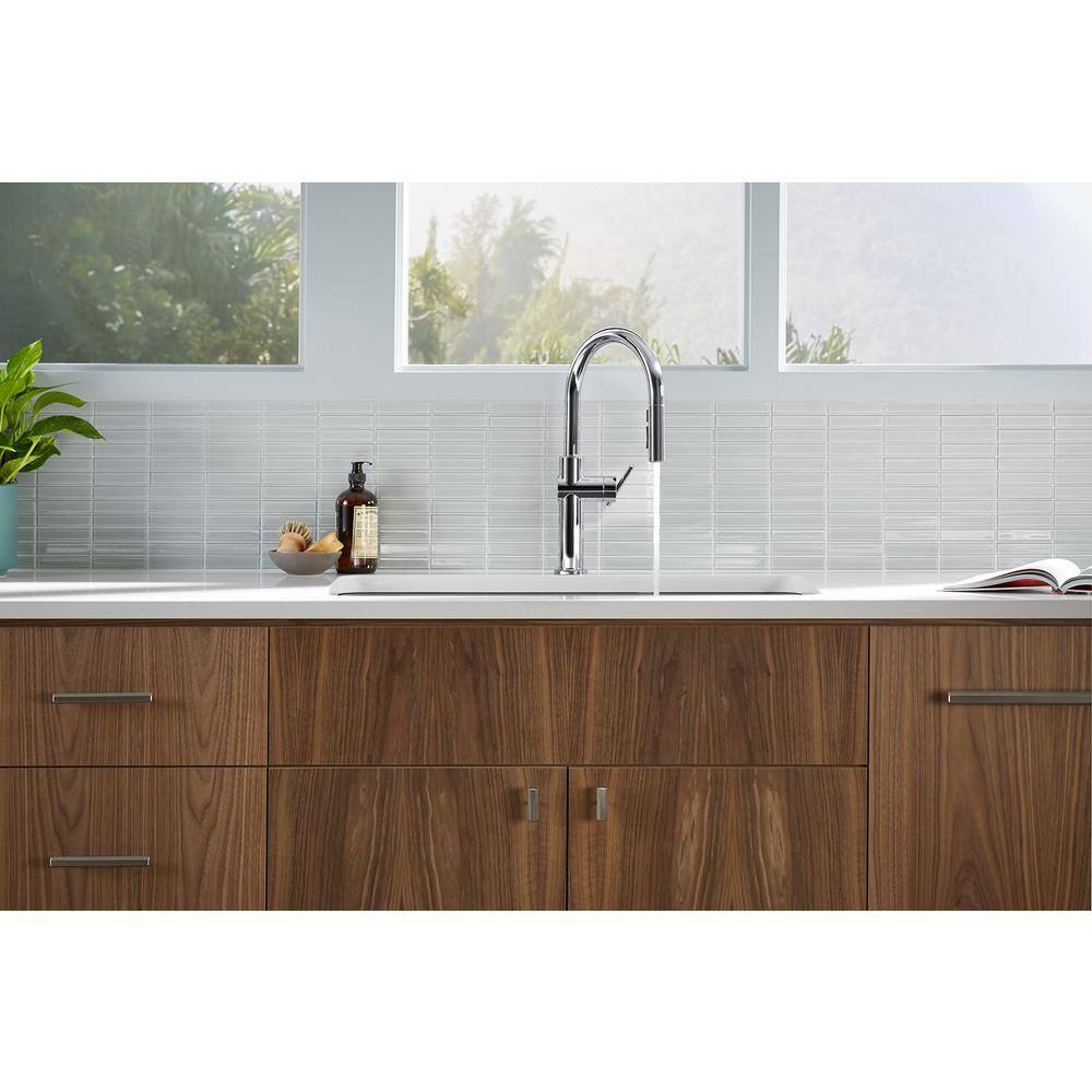 Crue 28.63" Polished Chrome Pull-Down Kitchen Faucet with Three-Function Sprayer