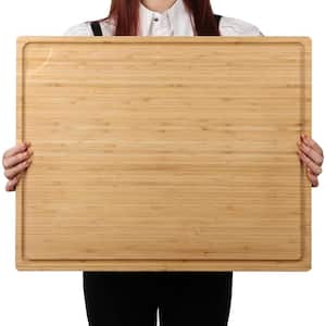 24 x 18 in. Rectangular Extra Large Bamboo Cutting Board with Handle, Juice Groove for Kitchen Counter & Sink