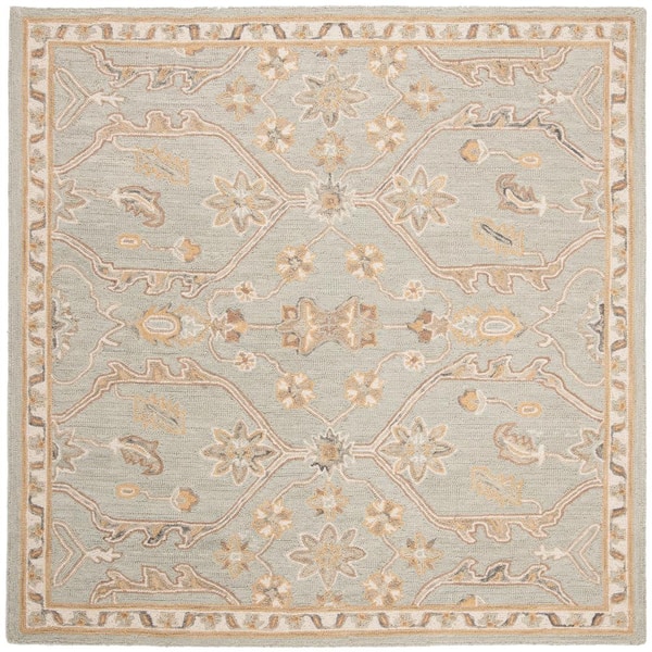 Blossom 8 ft. x 8 ft. Square Slate/Beige Antique Border Floral Area Rug