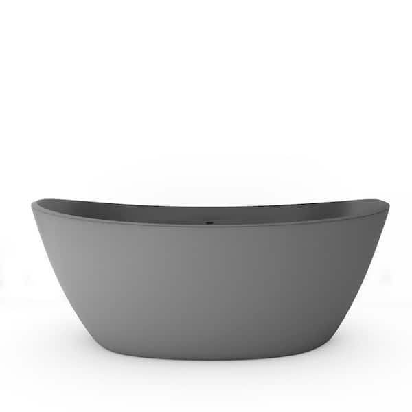 castellousa Manhattan 64.17 in. Solid Surface Stone Resin Flatbottom Bathtub in Matte Gray