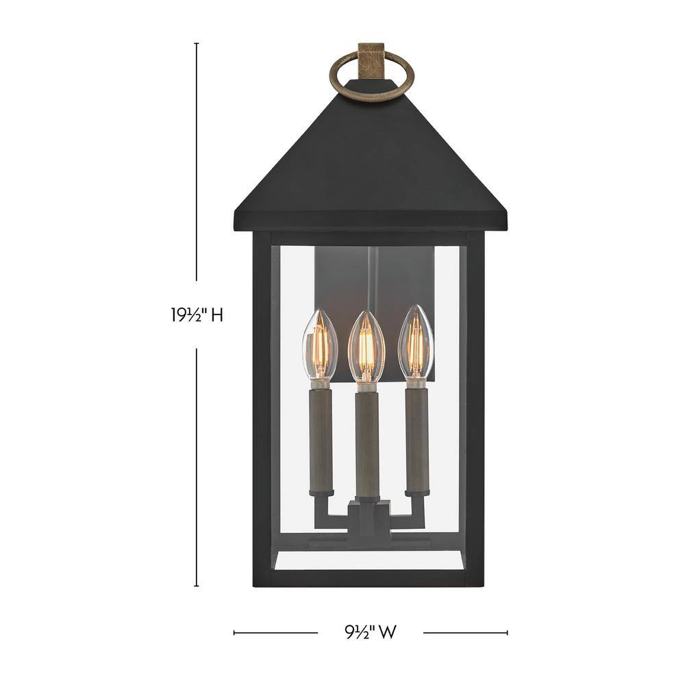 Elegant Black Lantern Outdoor Wall Light with Clear Glass Panels