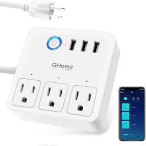 1 in. White Smart Power Strip Lamp Socket Holder Outlet 3 USB Ports WiFi Surge Protector with Alexa Google Home