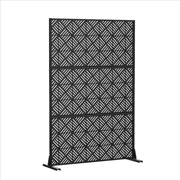 72 in. x 47 in. Outdoor Galvanized Metal Decorative Garden Fence in Geometric Pattern in Black