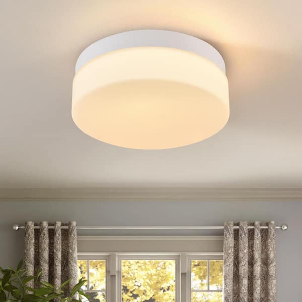24W 5CCT 11.4 in. White LED Flush Mount Ceiling Light Fixture with White Glass Shade