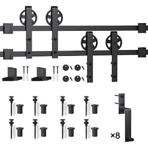 11 ft./132 in. Black Sliding Bypass Barn Door Hardware Track Kit for Double Doors with Non-Routed Floor Guide