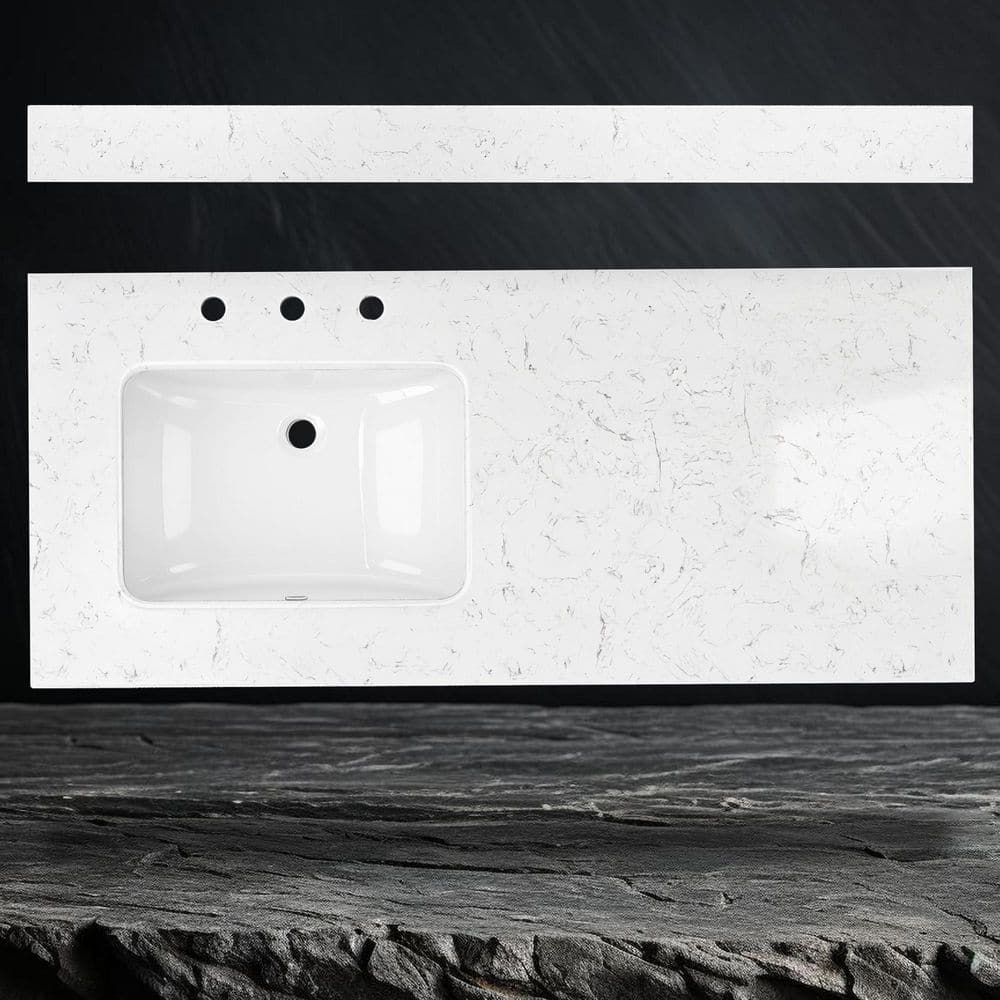 Getpro 48 in. W x 22 in. D Engineered Stone White Rectangular Left