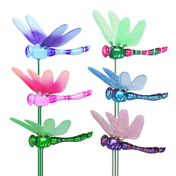 Exhart WindyWings Dragonfly Assortment 1.28 ft. Multi-Color Plastic Plant Stakes (6-Pack)