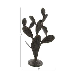 4 in. x 16 in. Black Metal Cactus Sculpture