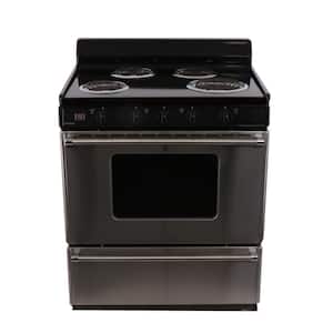 30 in. 3.91 cu. ft. Coil Electric Range in. Stainless Steel 4-Burner Power Cord Sold Separately