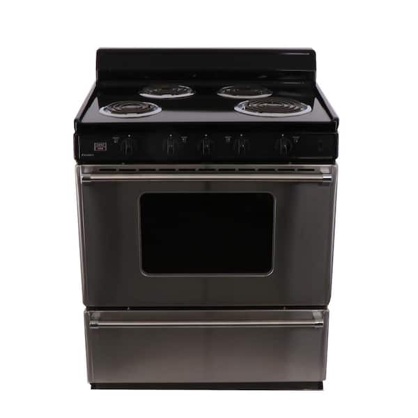 Premier 30 in. 3.91 cu. ft. Coil Electric Range in. Stainless Steel 4-Burner Power Cord Sold Separately