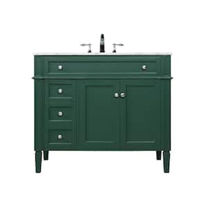 Simply Living 40 in. W x 21.5 in. D x 35 in. H Bath Vanity in Green with Carrara White Marble Top
