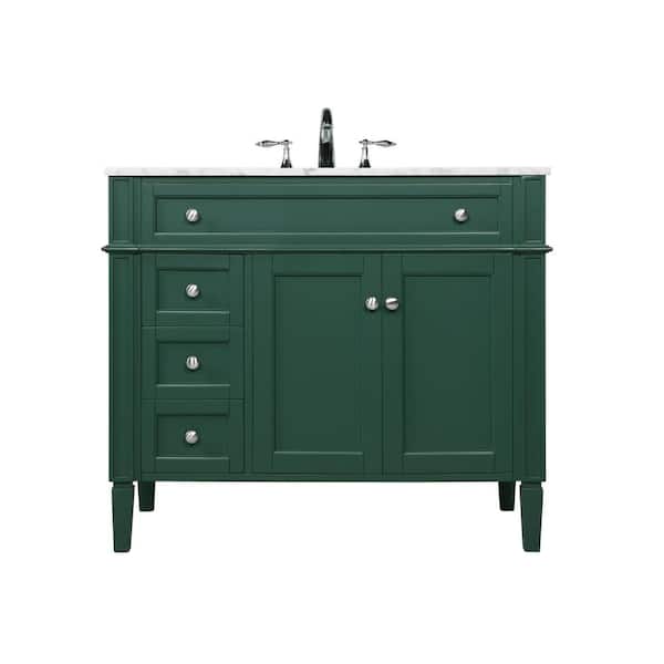 Unbranded Simply Living 40 in. W x 21.5 in. D x 35 in. H Bath Vanity in Green with Carrara White Marble Top