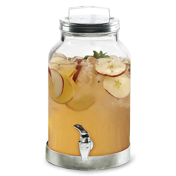 Estilo 1 Gallon Glass Mason Jar Drink Beverage Dispenser with Leak Free  Spigot and Bail and Trigger Clamp Locking Lid, Clear 