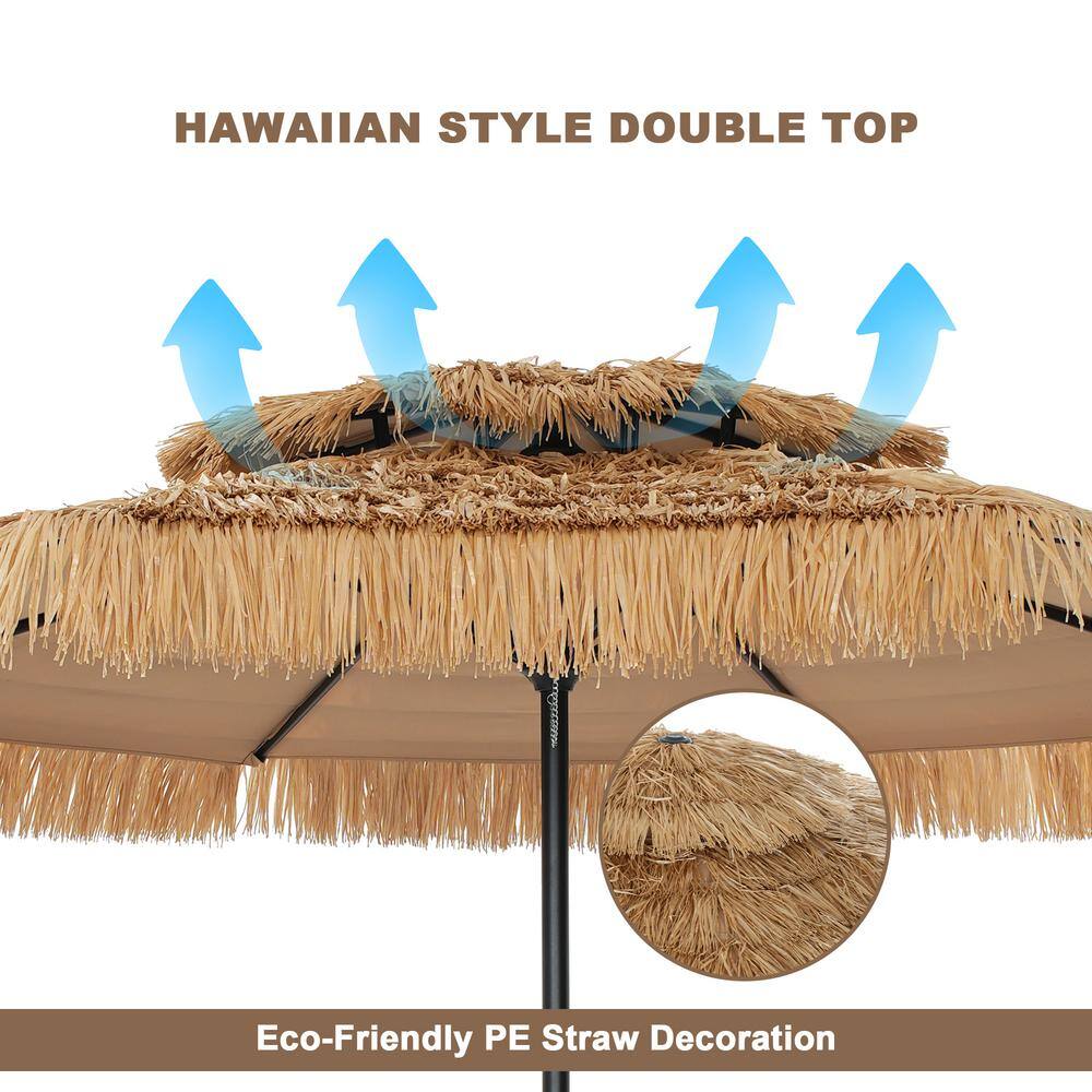 10 ft. Natural Straw Tiki Beach Umbrella with Black Steel Pole