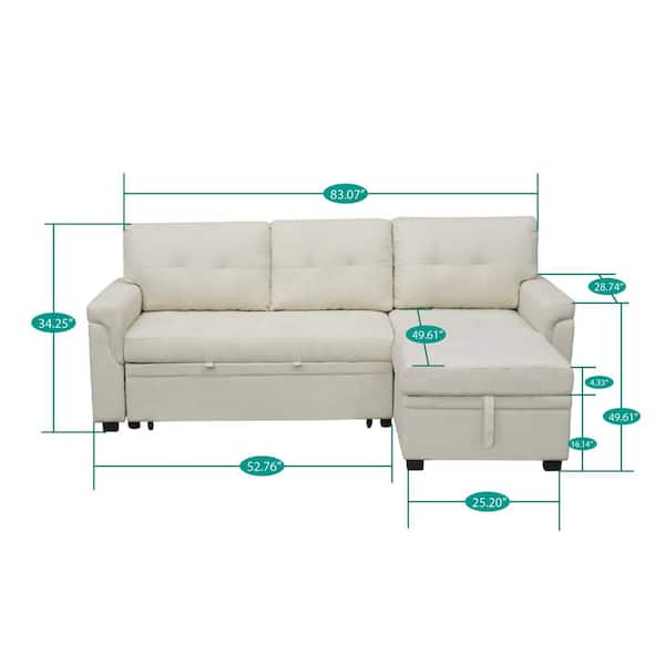 MAYKOOSH Cream, Velvet Modular Sectional Sofa Reversible Sectional Sleeper  Pull Out Sectional Sofa Convertible Sofa with Chaise 58305W - The Home Depot