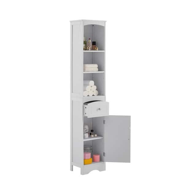 Homfa Bathroom Storage Cabinet, Brown Linen Cabinet, Narrow Tall Cabinet  Storage Tower with Door and Drawer