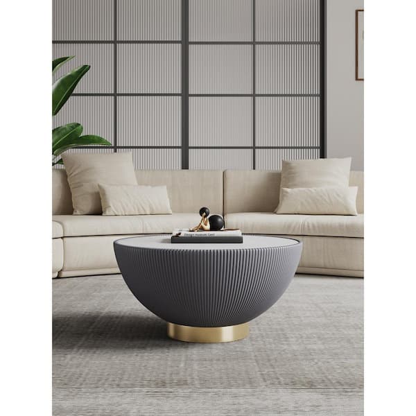 Anderson 28.15 in. Modern Grey Round Faux Marble Leatherette Upholstered Coffee Table