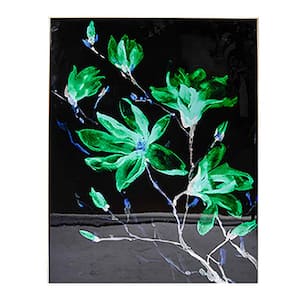 Green, Black and Blue Wooden Framed Flower Print Wall Art (Set of 2)