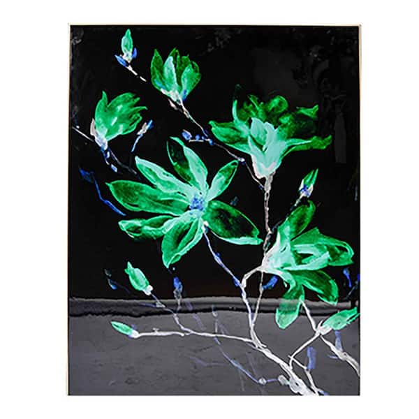 Benjara Green, Black and Blue Wooden Framed Flower Print Wall Art (Set of 2)