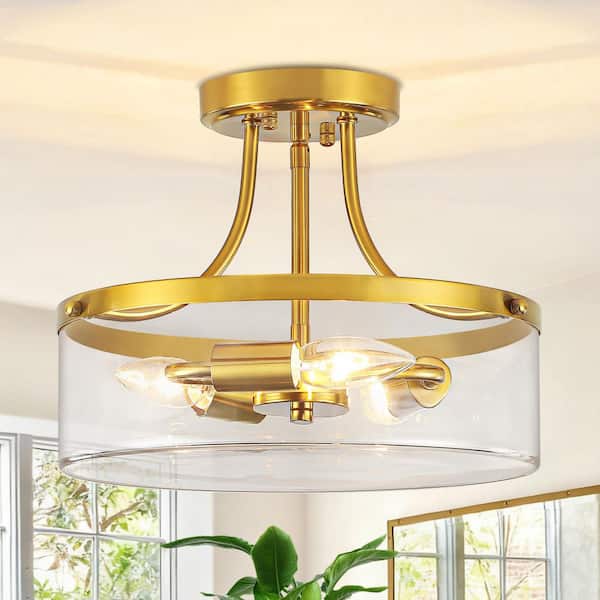 ZSMIHDOH 11.81 in. 3-Light Gold Semi-Flush Mount Ceiling Light