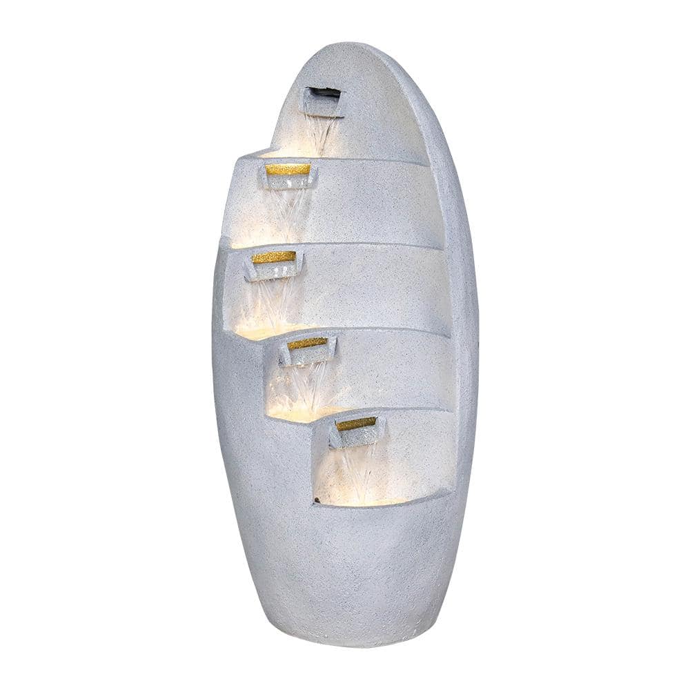 31.4 in. Resin Outdoor Fountain -Multi-Tier Curved Indoor Outdoor Floor Water Fountain with LED Lights for House Decor price history on PriceWatchPro