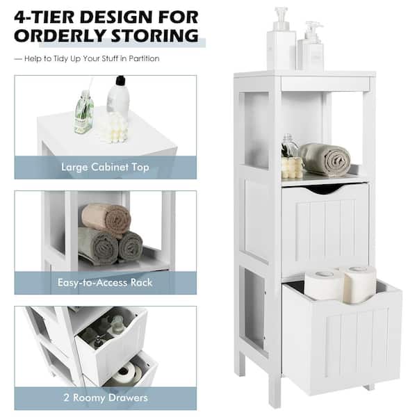 Costway Bathroom Floor Storage Cabinet Side Table Adjustable Shelf Organize  Freestanding