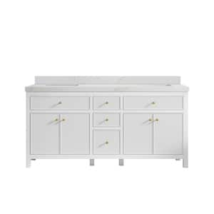 Sonoma 72 in. Double Sink Freestanding White Bath Vanity with Calacatta Sienna Qt. Top Unassembled