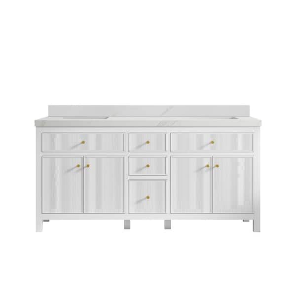 Willow Collections Sonoma 72 in. Double Sink Freestanding White Bath Vanity with Calcutta Sienna Quatrz Top Unassembled