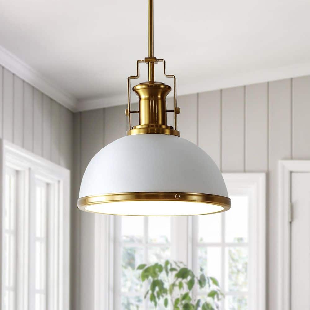Homer 13" Brass Gold and White LED Dome Pendant Light