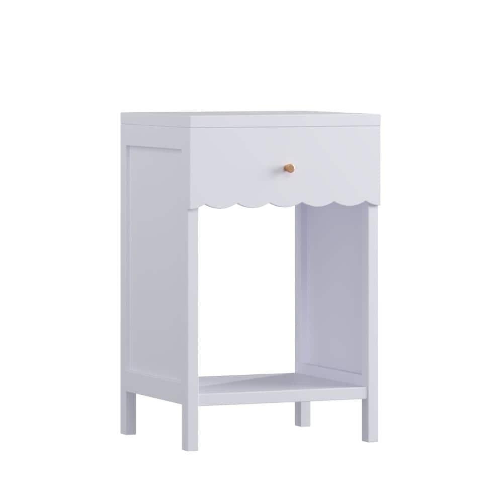 Modern Nightstand with Drawer and Open Shelf,Scalloped Edge Bedside Table for Bedroom, Cute Minimalist Side Table