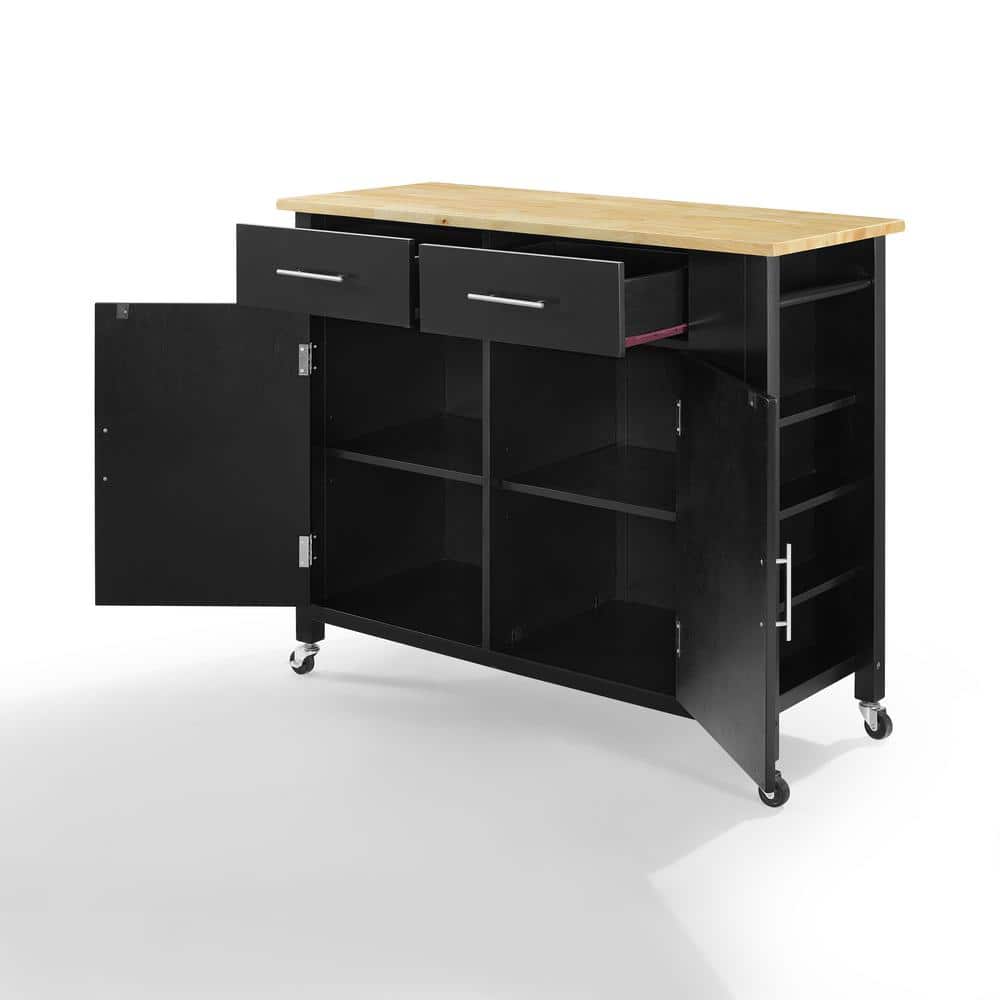 Savannah Transitional Black Wood Kitchen Cart with Spice Rack and Storage